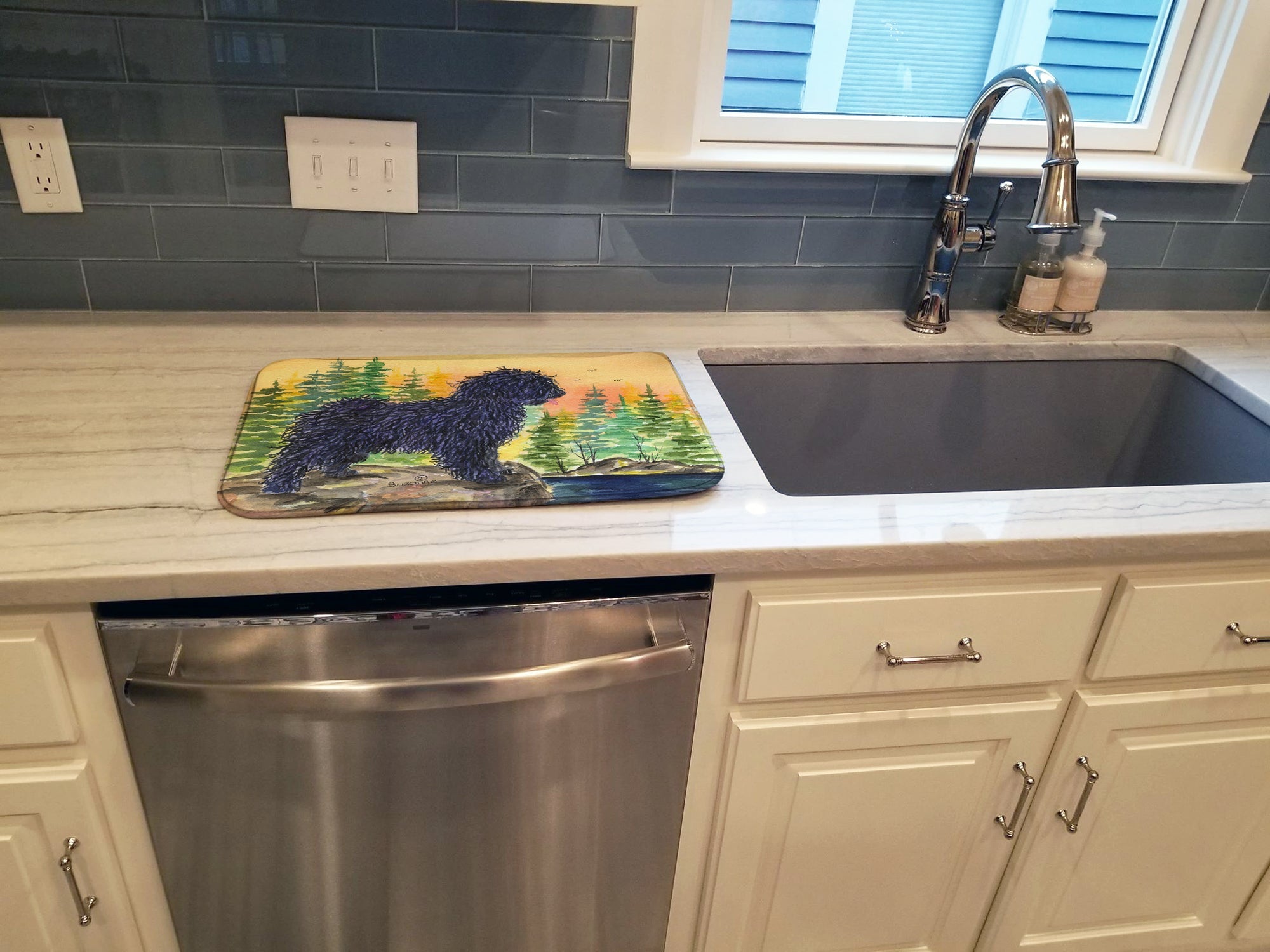 Puli Dish Drying Mat Absorbent Dish Drying Mat Pad for Kitchen Counter Dish Drainer Mat for Countertop, 14 x 21", Multicolor