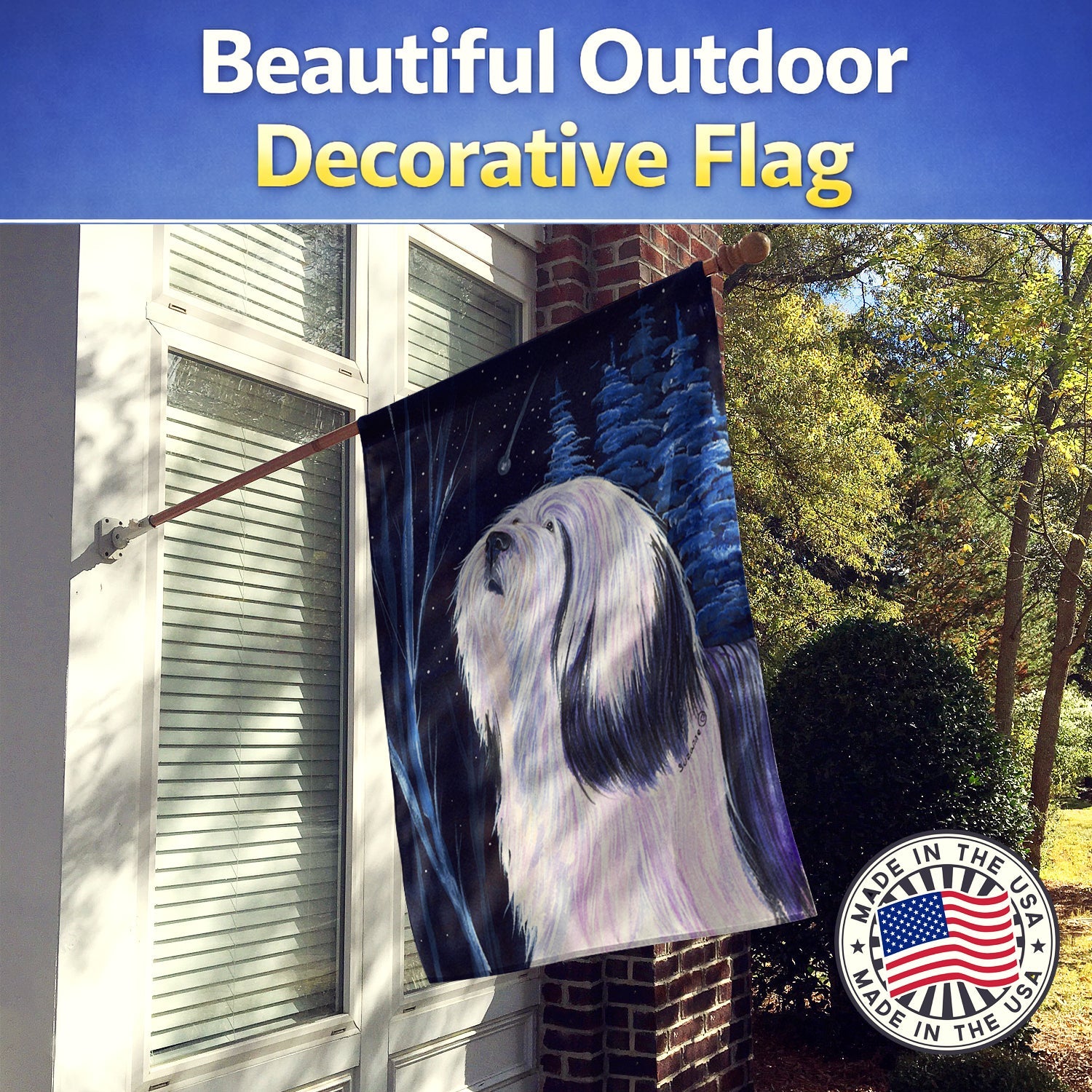 Tibetan Terrier House Flag 28x40 Porch Sleeve Pole Decorative Outside Yard Banner Artwork Wall Hanging, Polyester