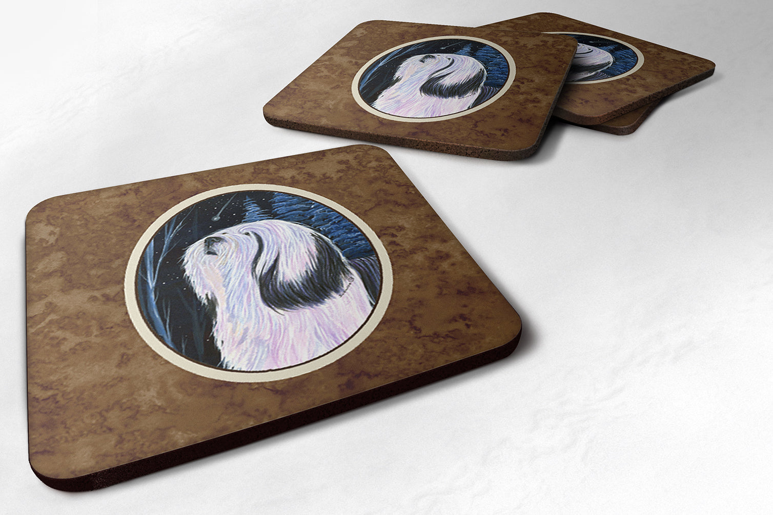 Tibetan Terrier Foam Coasters Set of 4 Cup Coasters for Indoor Outdoor, Tabletop Protection, Anti Slip, Mouse pad Material