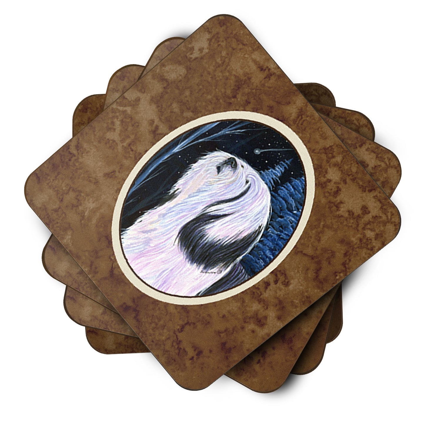 Tibetan Terrier Foam Coasters Set of 4 Cup Coasters for Indoor Outdoor, Tabletop Protection, Anti Slip, Mouse pad Material