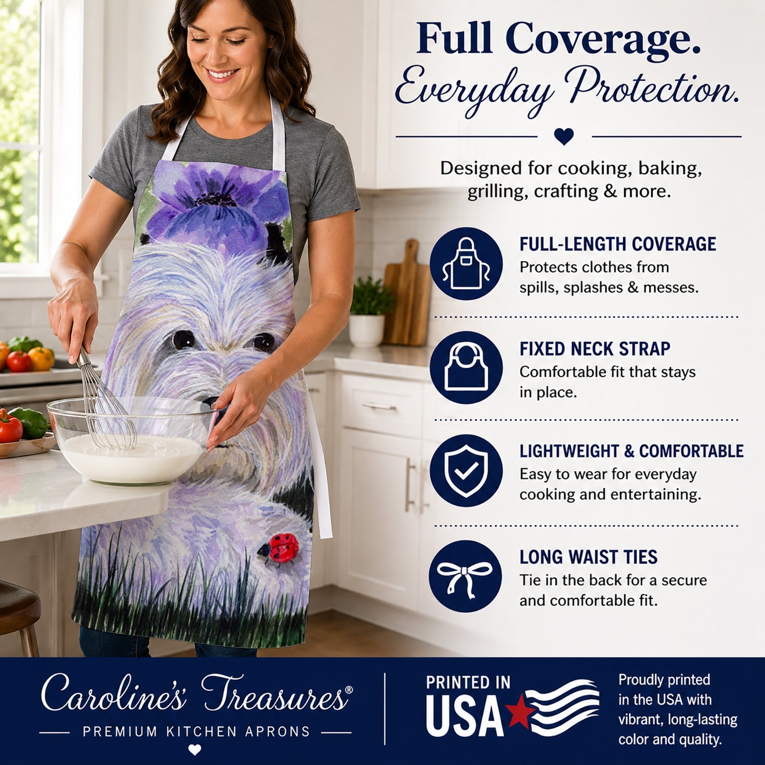 Coton de Tulear Apron Cooking Kitchen Server Baking Crafts Gardening for Adult Women Men, Unisex, Large, Multicolor