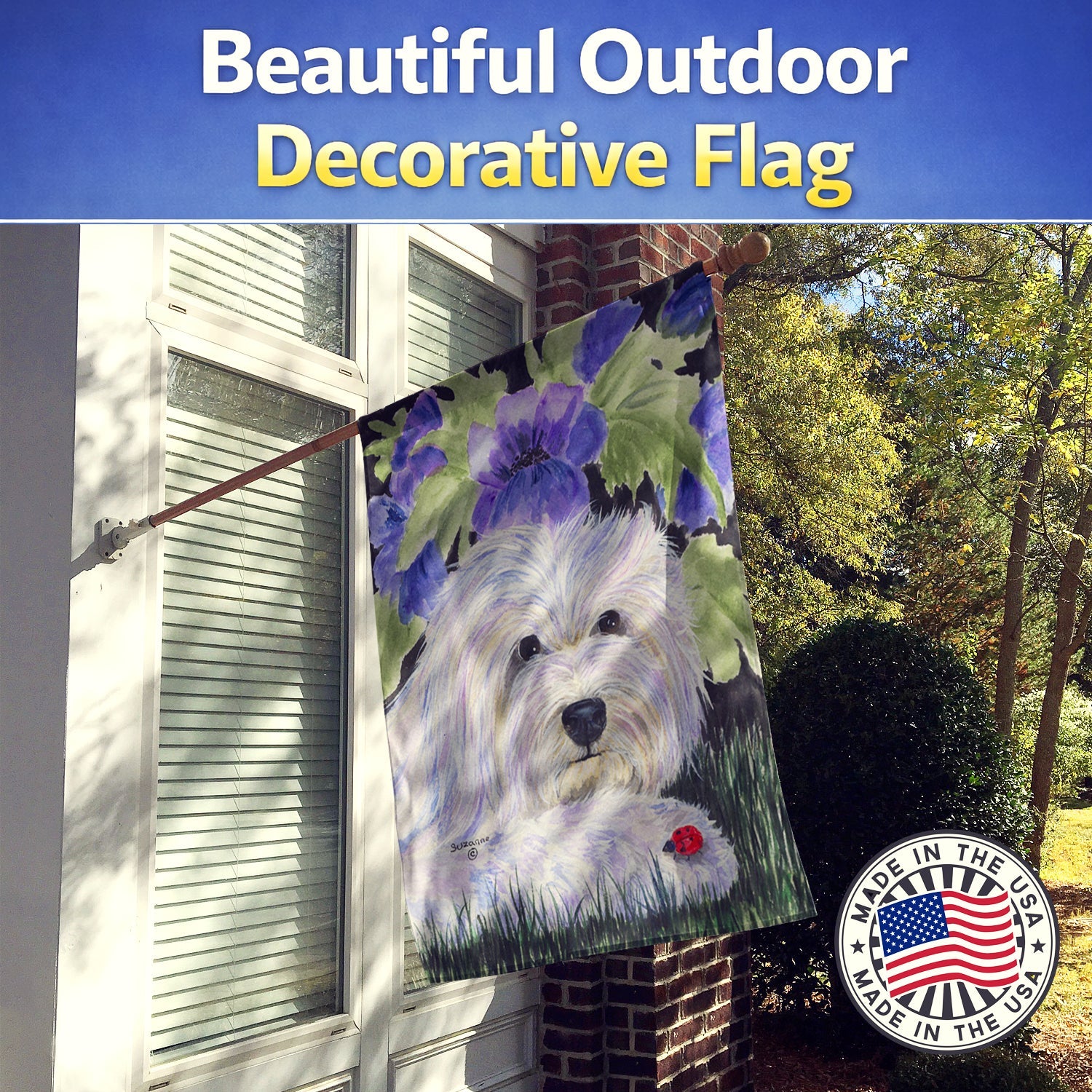 Coton de Tulear House Flag 28x40 Porch Sleeve Pole Decorative Outside Yard Banner Artwork Wall Hanging, Polyester