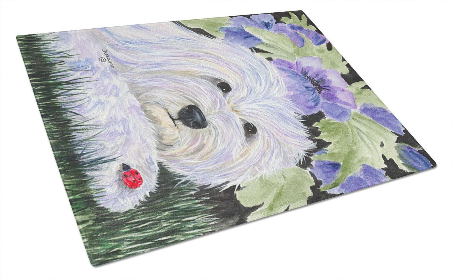 Coton de Tulear Cutting Board Tempered Glass Kitchen Cutting Surface, Heat Resistant Chopping, Non-Slip Feet, Food Prep & Serving