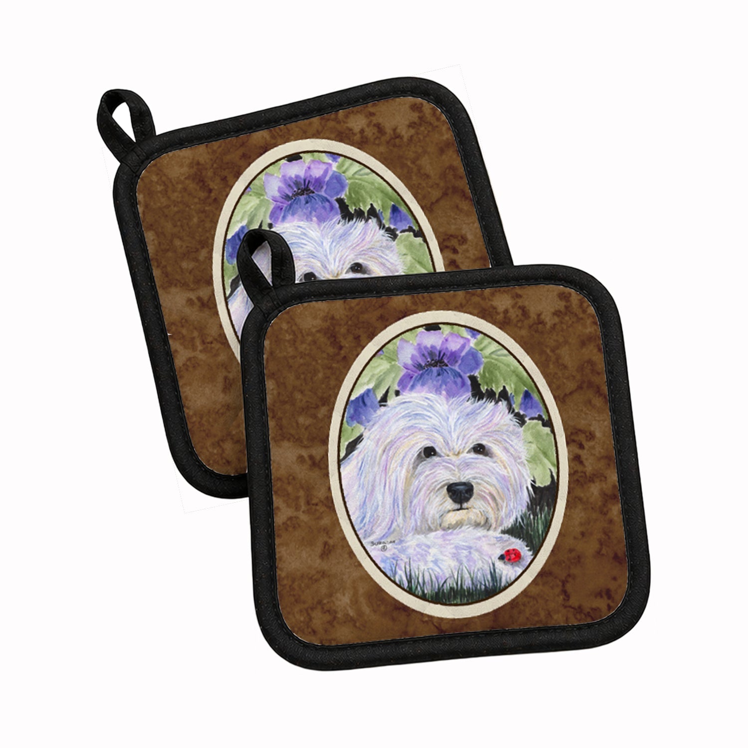 Coton de Tulear Pot Holder Set of 2 Heat Resistant Quilted Hot Pads 7.5 x 7.5 Inch, Insulated Kitchen Trivets for Cooking & Baking