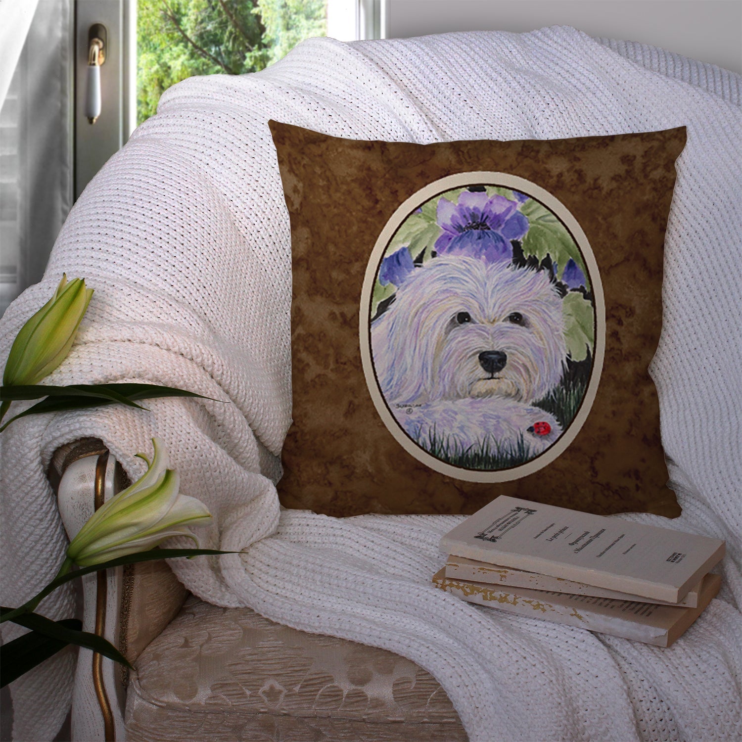 Coton de Tulear Decorative Throw Pillow 14x14 Indoor Outdoor Accent Cushion, Fabric Cover with Insert for Sofa, Bed, Porch & Living Room