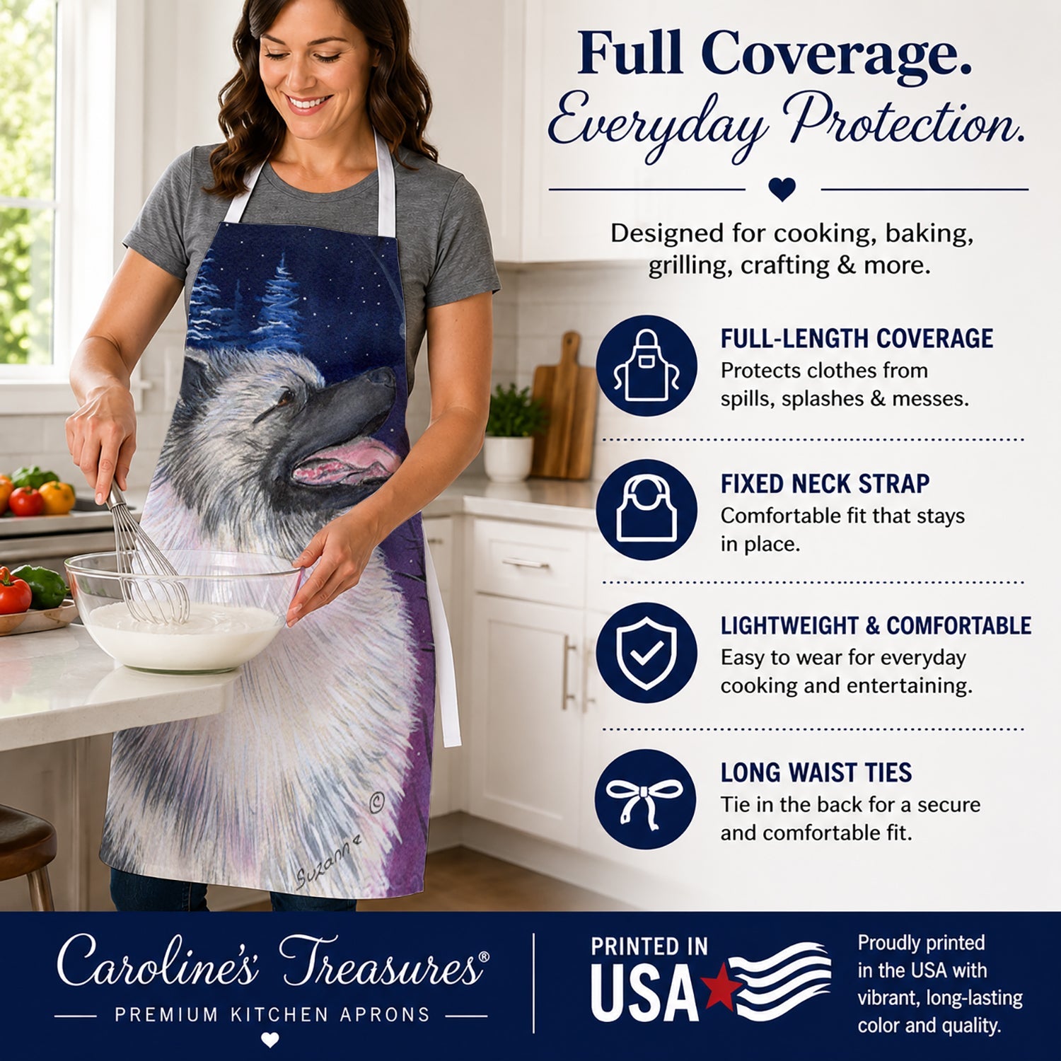 Starry Night Keeshond Apron Cooking Kitchen Server Baking Crafts Gardening for Adult Women Men, Unisex, Large, Multicolor