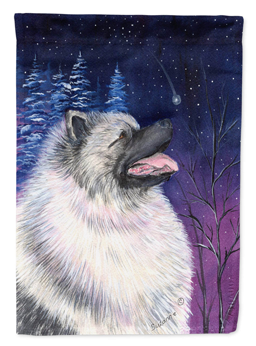 Starry Night Keeshond House Flag 28x40 Porch Sleeve Pole Decorative Outside Yard Banner Artwork Wall Hanging, Polyester