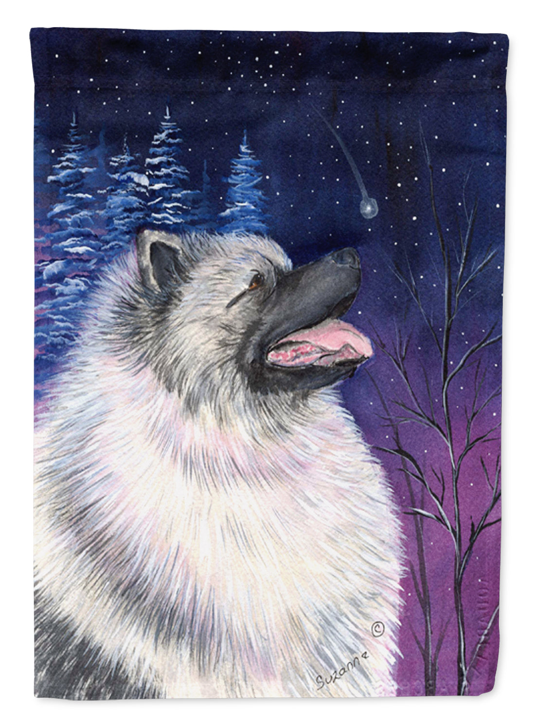 Starry Night Keeshond House Flag 28x40 Porch Sleeve Pole Decorative Outside Yard Banner Artwork Wall Hanging, Polyester