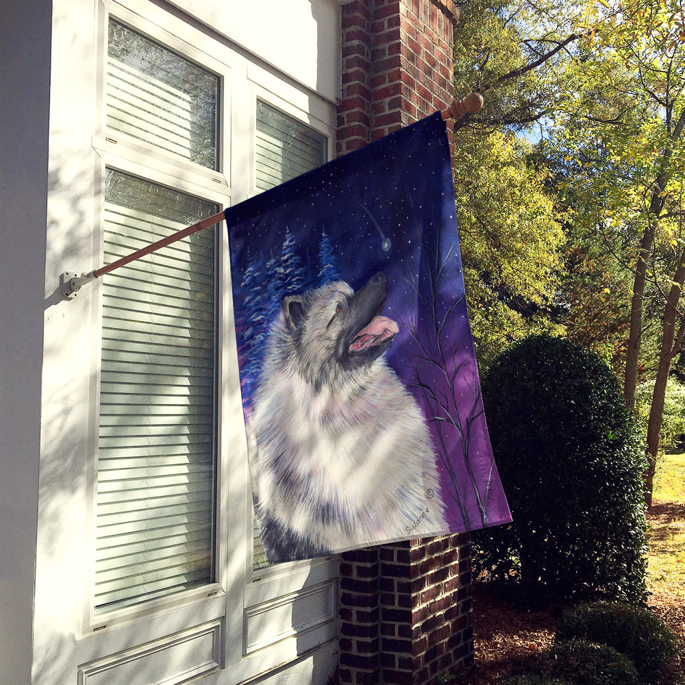 Starry Night Keeshond House Flag 28x40 Porch Sleeve Pole Decorative Outside Yard Banner Artwork Wall Hanging, Polyester