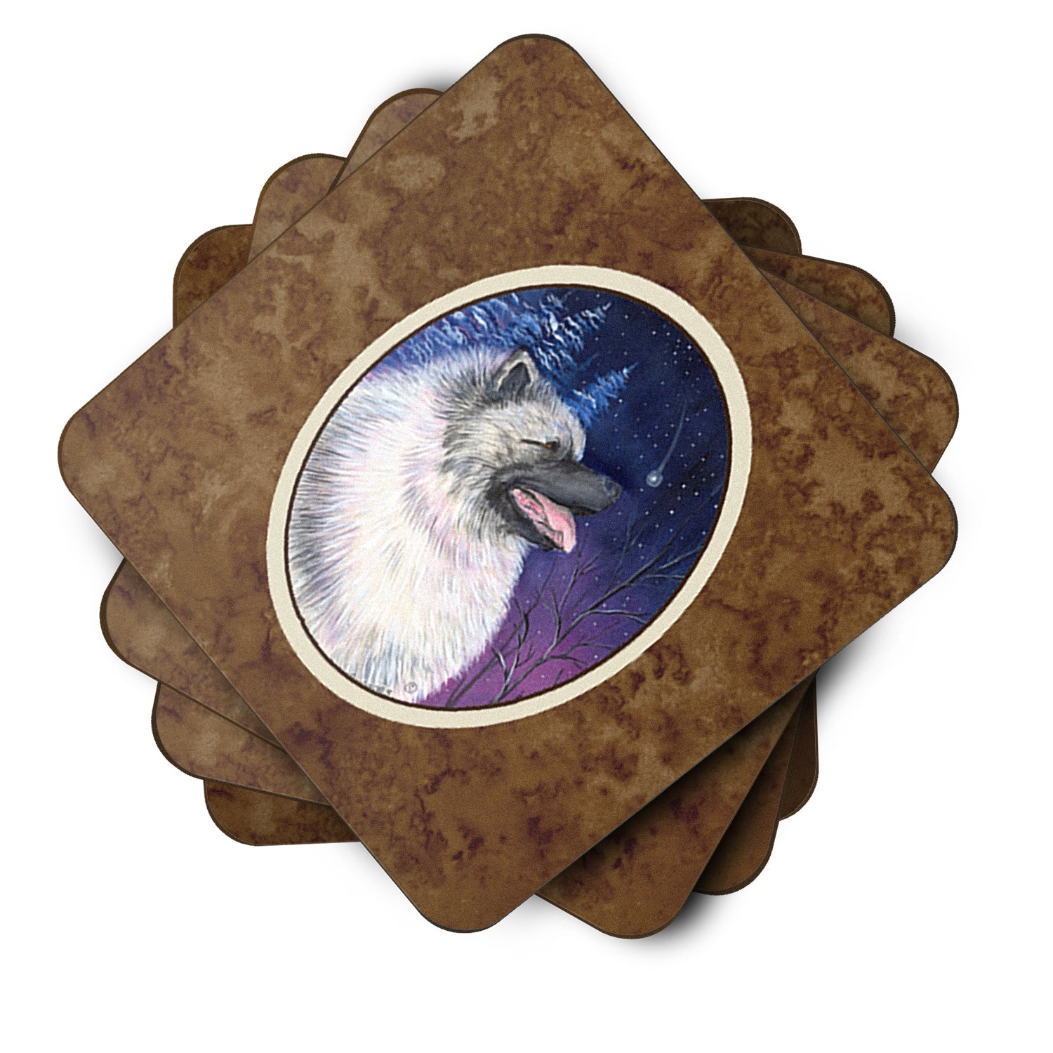 Starry Night Keeshond Foam Coasters Set of 4 Cup Coasters for Indoor Outdoor, Tabletop Protection, Anti Slip, Mouse pad Material