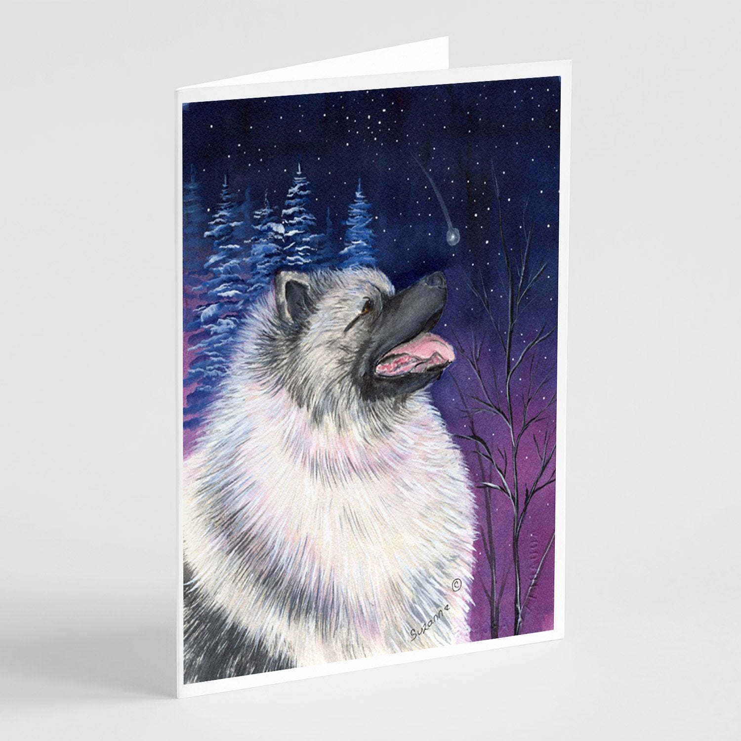 Starry Night Keeshond Greeting Cards Pack of 8 Blank Cards with Envelopes Whimsical A7 Size 5x7