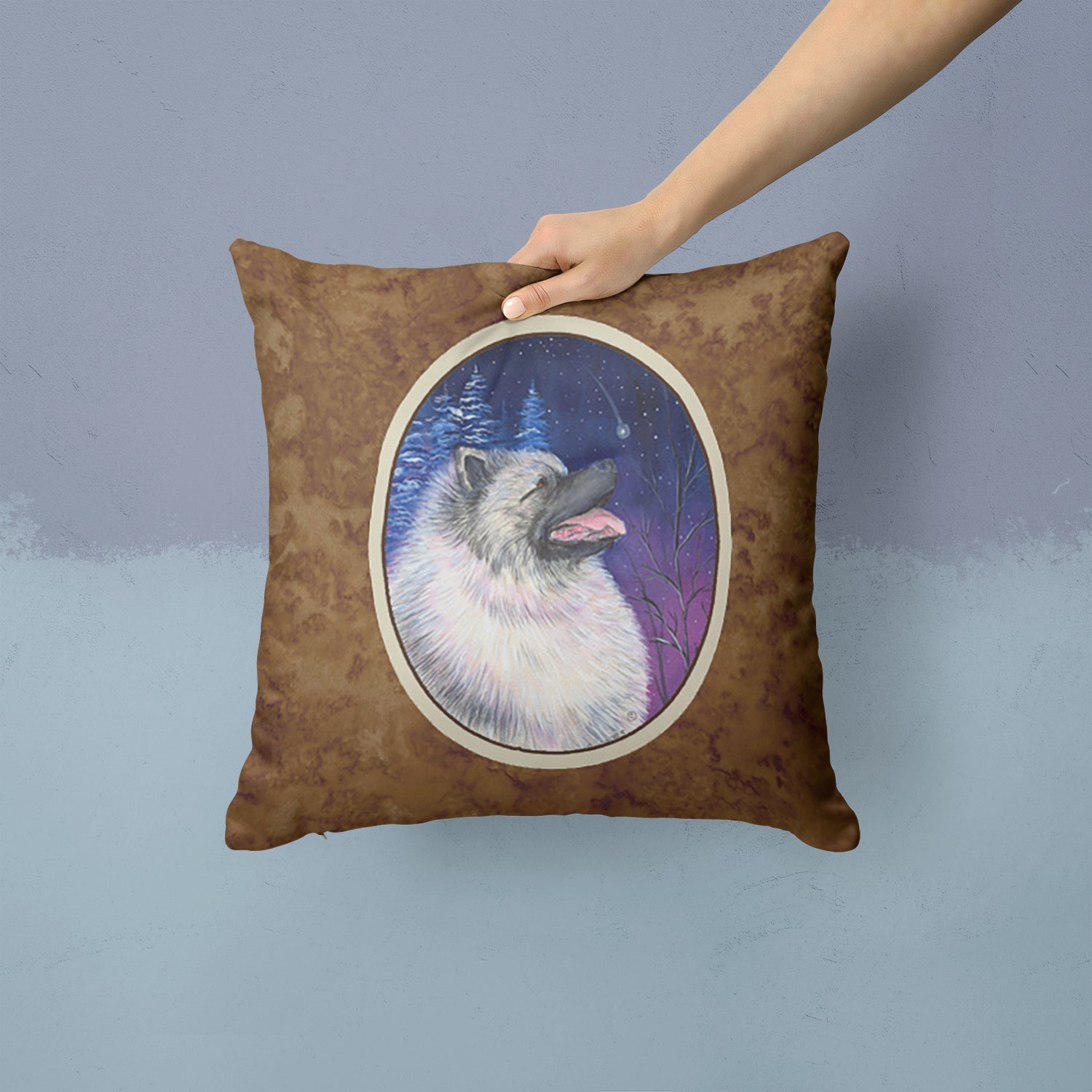 Starry Night Keeshond Decorative Throw Pillow 14x14 Indoor Outdoor Accent Cushion, Fabric Cover with Insert for Sofa, Bed, Porch & Living Room