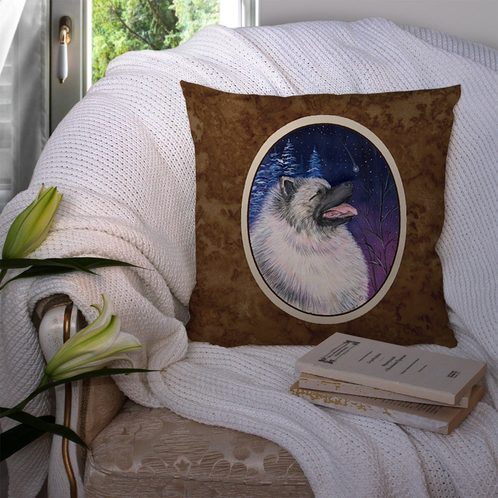 Starry Night Keeshond Decorative Throw Pillow 14x14 Indoor Outdoor Accent Cushion, Fabric Cover with Insert for Sofa, Bed, Porch & Living Room
