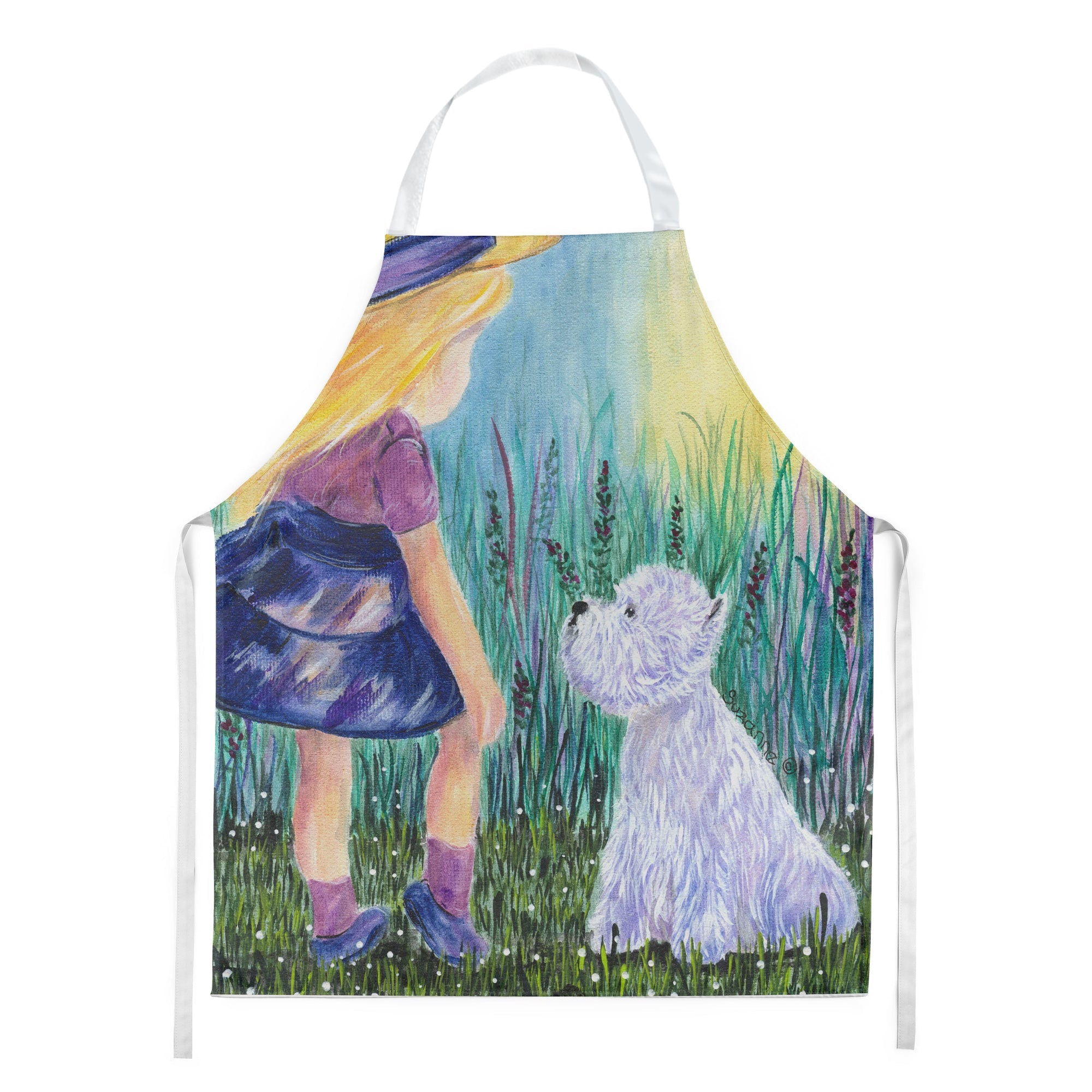 Little Girl with Westie Apron Cooking Kitchen Server Baking Crafts Gardening for Adult Women Men, Unisex, Large, Multicolor