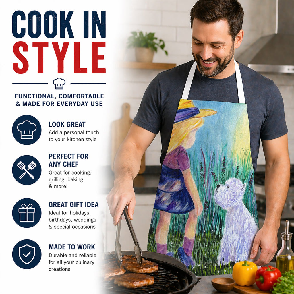 Little Girl with Westie Apron Cooking Kitchen Server Baking Crafts Gardening for Adult Women Men, Unisex, Large, Multicolor