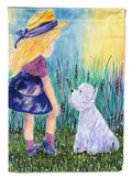 Little Girl with Westie House Flag 28x40 Porch Sleeve Pole Decorative Outside Yard Banner Artwork Wall Hanging, Polyester