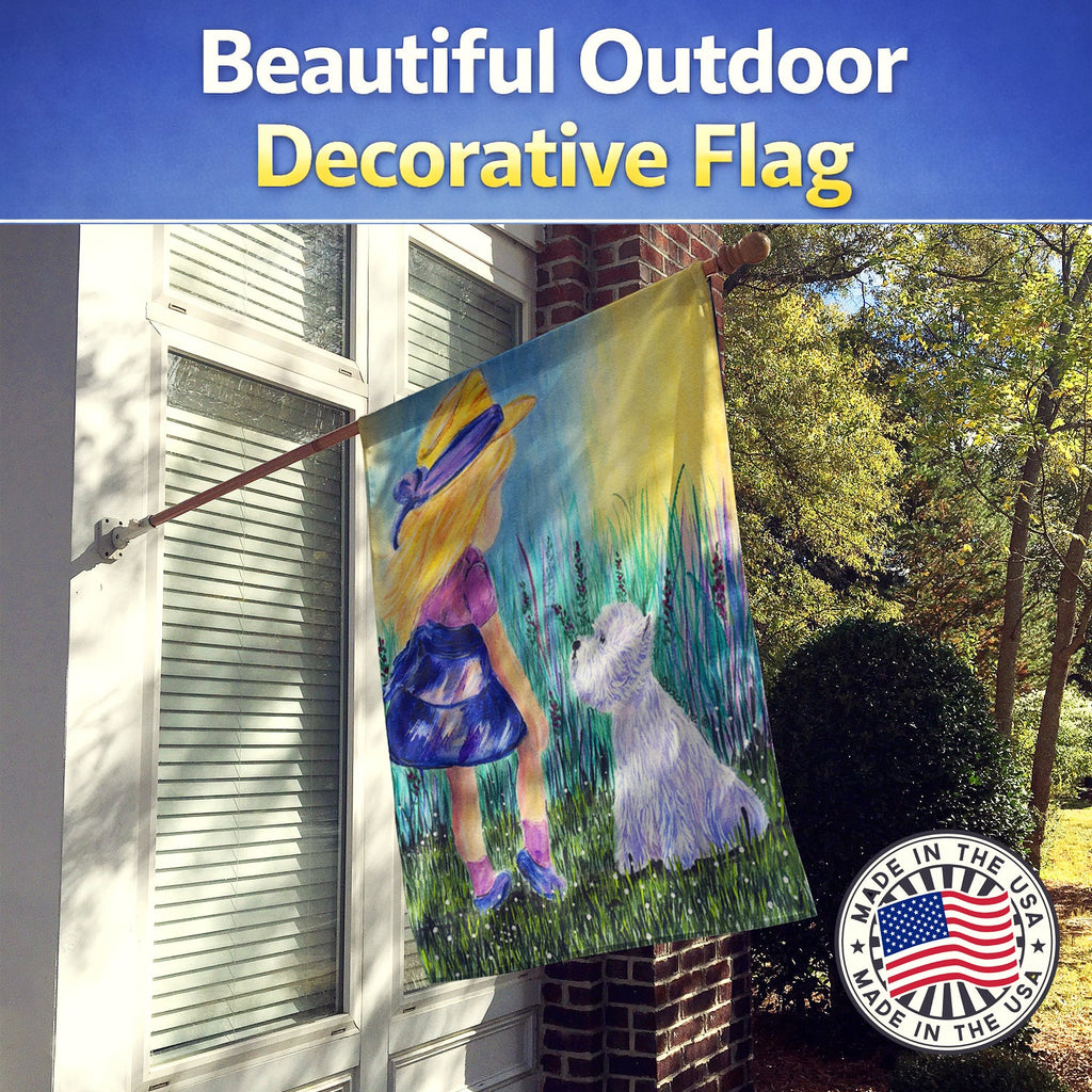 Little Girl with Westie House Flag 28x40 Porch Sleeve Pole Decorative Outside Yard Banner Artwork Wall Hanging, Polyester