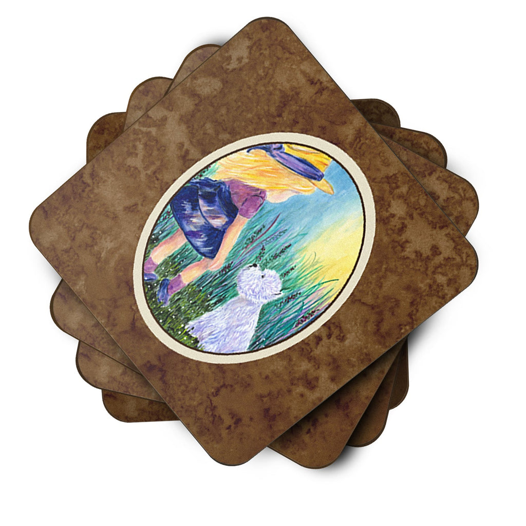 Little Girl with Westie Foam Coasters Set of 4 Cup Coasters for Indoor Outdoor, Tabletop Protection, Anti Slip, Mouse pad Material