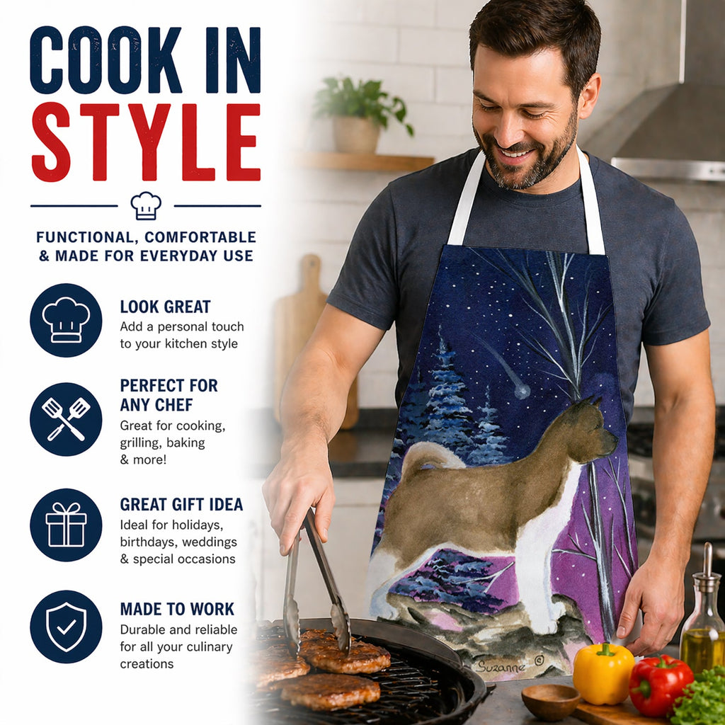 Starry Night Akita Apron Cooking Kitchen Server Baking Crafts Gardening for Adult Women Men, Unisex, Large, Multicolor