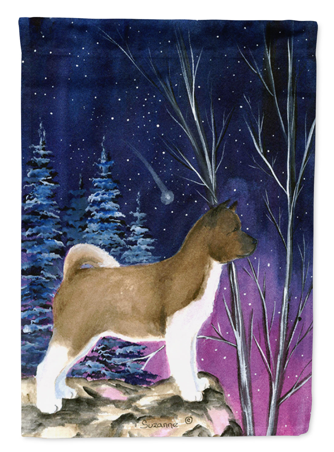Starry Night Akita House Flag 28x40 Porch Sleeve Pole Decorative Outside Yard Banner Artwork Wall Hanging, Polyester