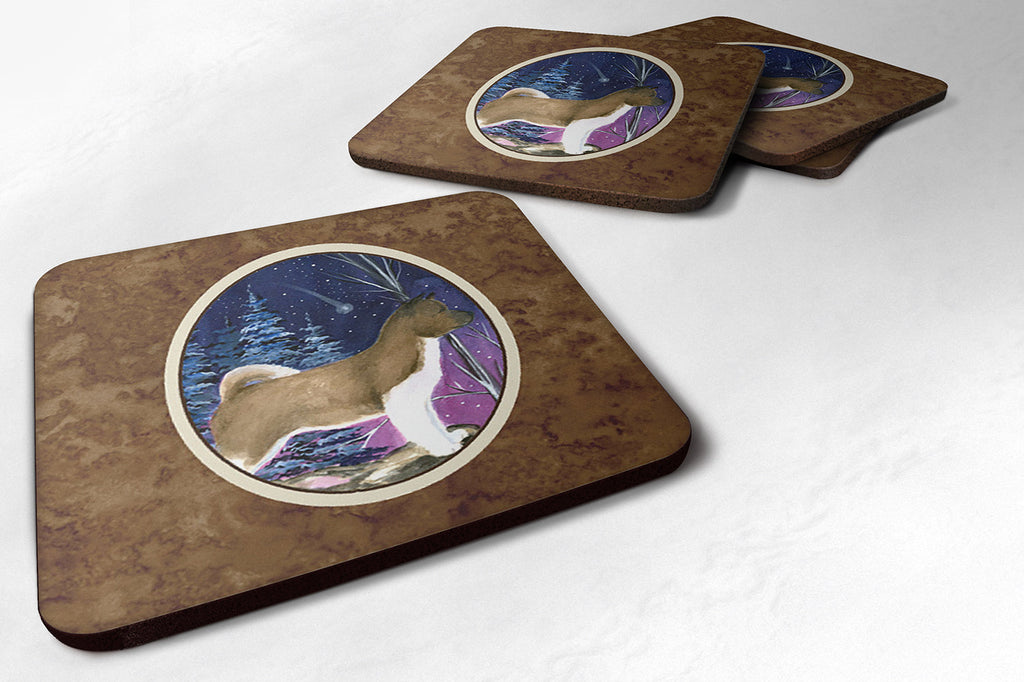 Starry Night Akita Foam Coasters Set of 4 Cup Coasters for Indoor Outdoor, Tabletop Protection, Anti Slip, Mouse pad Material