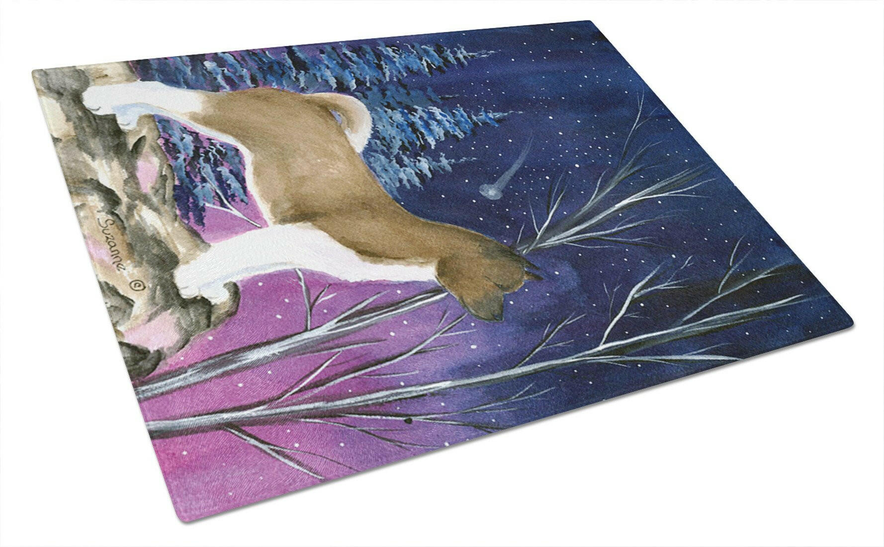 Starry Night Akita Cutting Board Tempered Glass Kitchen Cutting Surface, Heat Resistant Chopping, Non-Slip Feet, Food Prep & Serving
