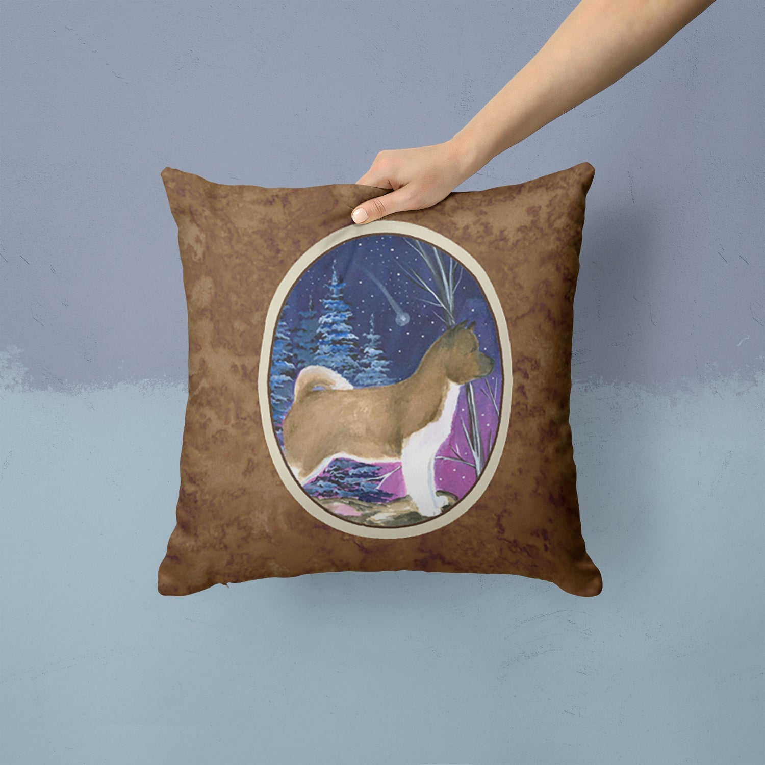 Starry Night Akita Decorative Throw Pillow 14x14 Indoor Outdoor Accent Cushion, Fabric Cover with Insert for Sofa, Bed, Porch & Living Room
