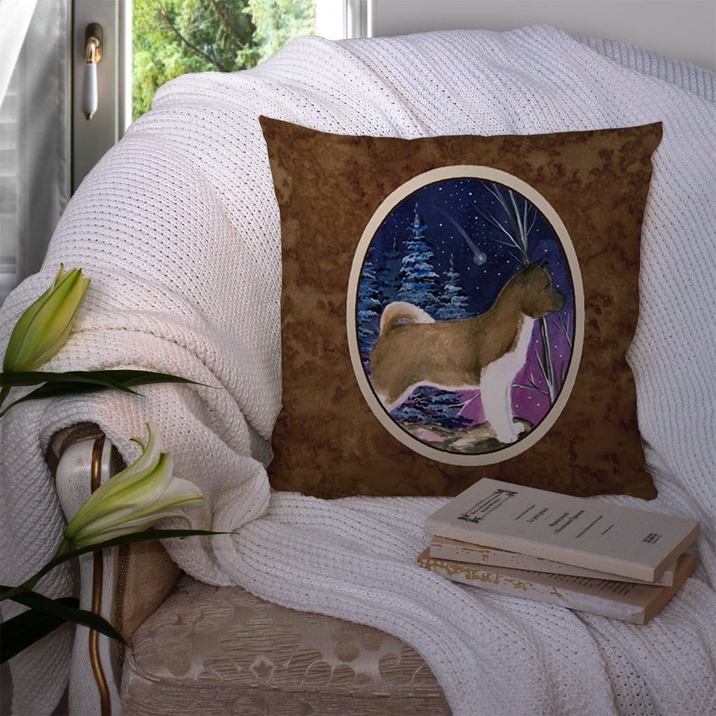 Starry Night Akita Decorative Throw Pillow 14x14 Indoor Outdoor Accent Cushion, Fabric Cover with Insert for Sofa, Bed, Porch & Living Room
