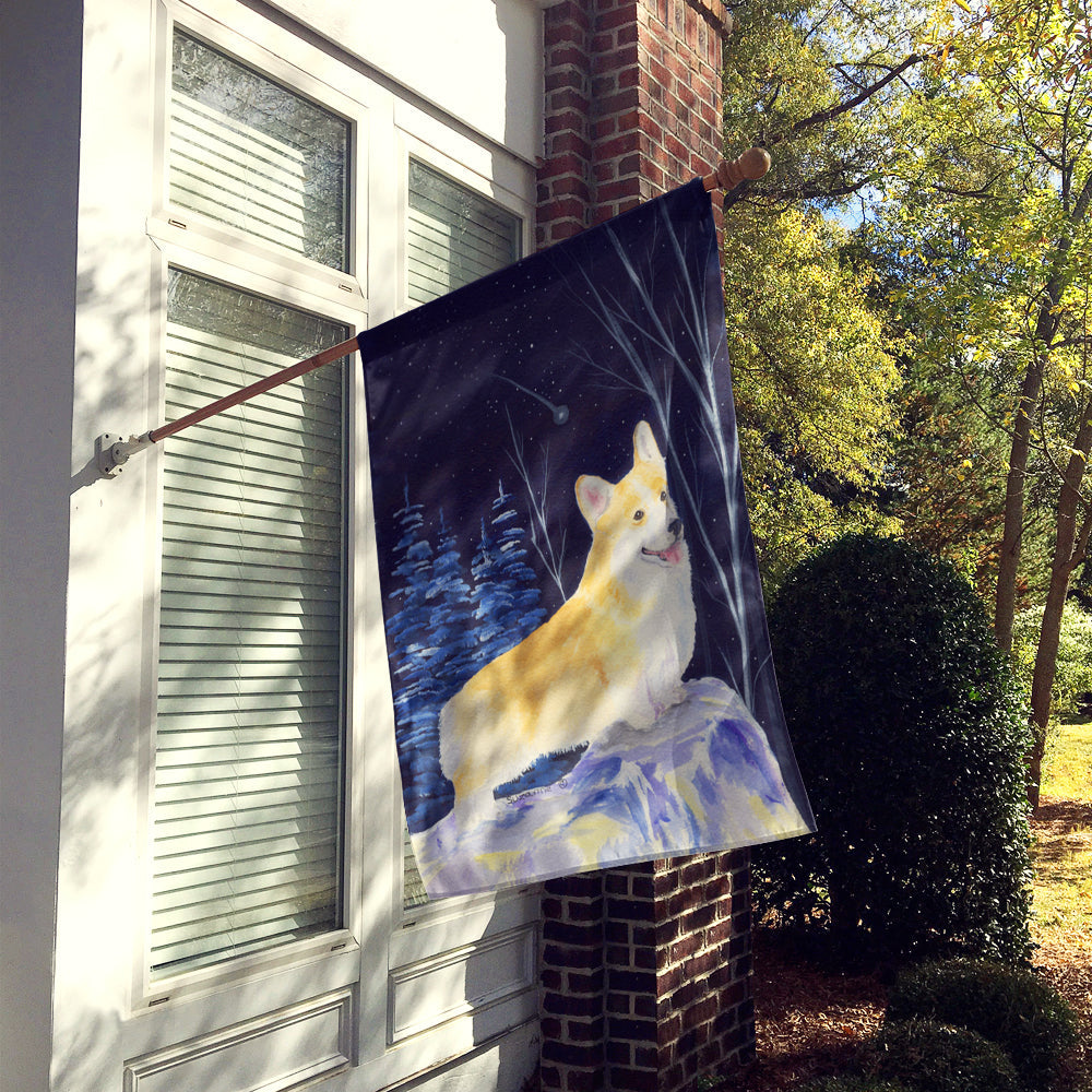Starry Night Corgi House Flag 28x40 Porch Sleeve Pole Decorative Outside Yard Banner Artwork Wall Hanging, Polyester