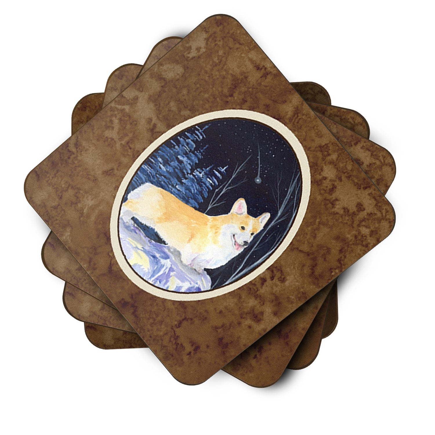 Starry Night Corgi Foam Coasters Set of 4 Cup Coasters for Indoor Outdoor, Tabletop Protection, Anti Slip, Mouse pad Material