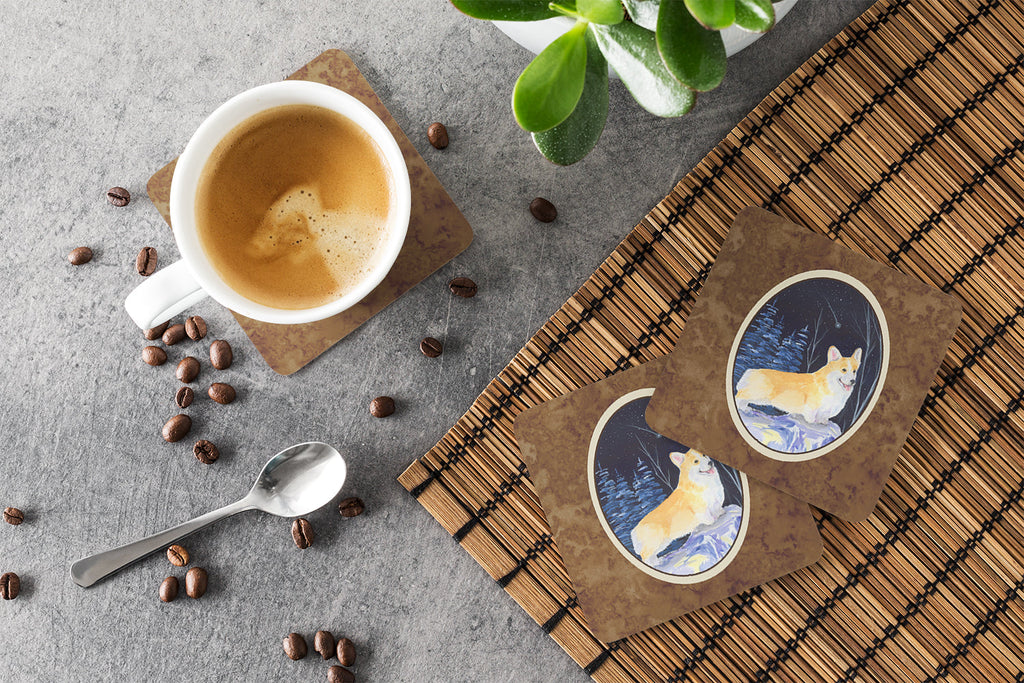Starry Night Corgi Foam Coasters Set of 4 Cup Coasters for Indoor Outdoor, Tabletop Protection, Anti Slip, Mouse pad Material