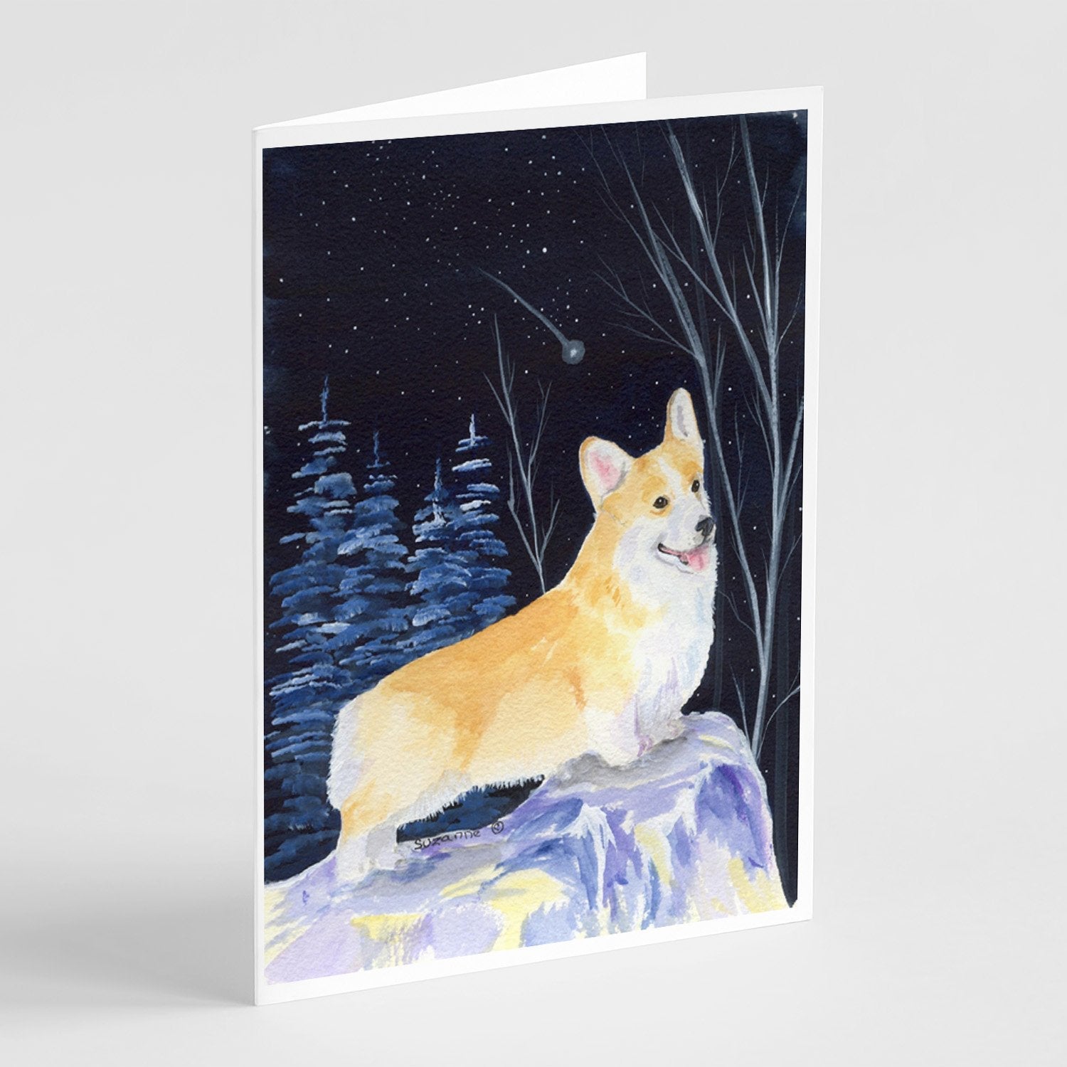 Starry Night Corgi Greeting Cards Pack of 8 Blank Cards with Envelopes Whimsical A7 Size 5x7