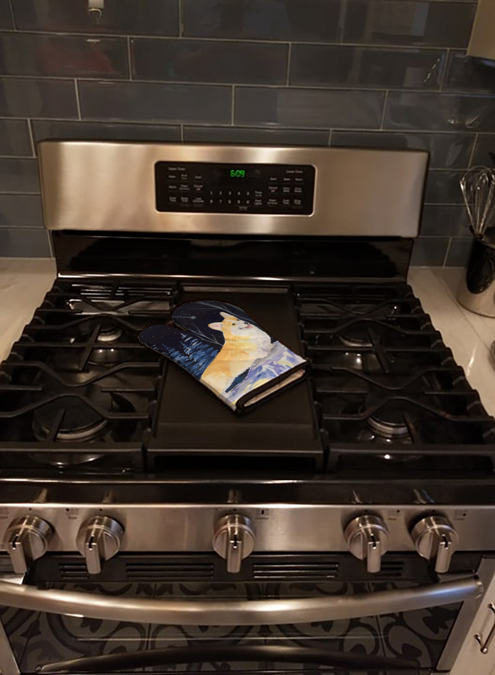 Starry Night Corgi Oven Mitt Heat Resistant Thick Oven Mitt for Hot Pans and Oven, Kitchen Mitt Protect Hands, Cooking Baking Glove