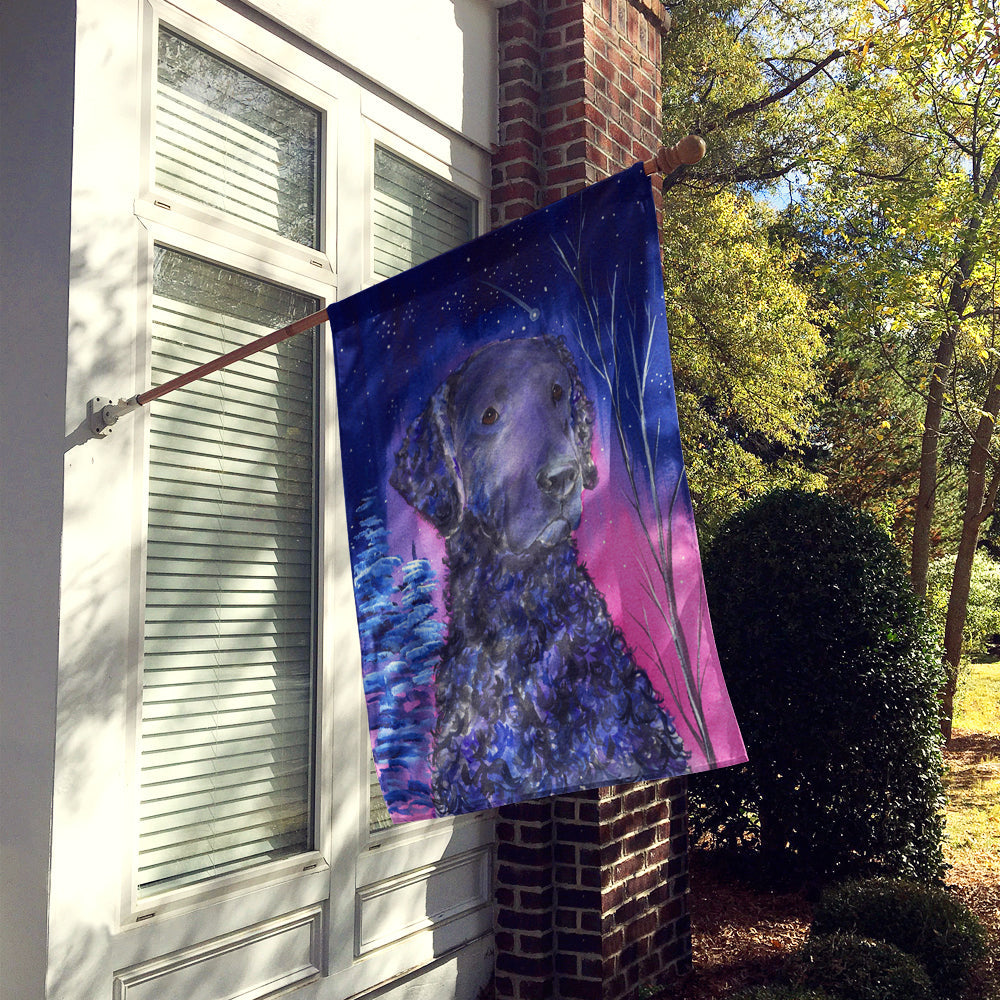 Starry Night Curly Coated Retriever House Flag 28x40 Porch Sleeve Pole Decorative Outside Yard Banner Artwork Wall Hanging, Polyester