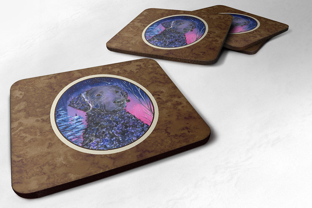 Starry Night Curly Coated Retriever Foam Coasters Set of 4 Cup Coasters for Indoor Outdoor, Tabletop Protection, Anti Slip, Mouse pad Material
