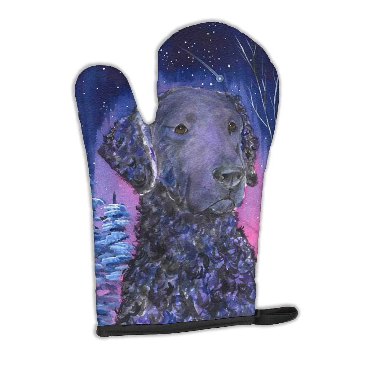 Starry Night Curly Coated Retriever Oven Mitt Heat Resistant Thick Oven Mitt for Hot Pans and Oven, Kitchen Mitt Protect Hands, Cooking Baking Glove