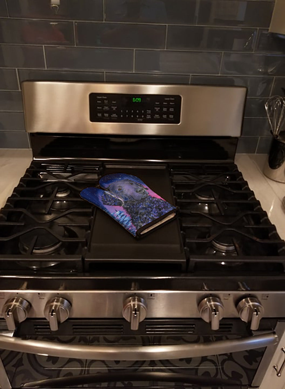 Starry Night Curly Coated Retriever Oven Mitt Heat Resistant Thick Oven Mitt for Hot Pans and Oven, Kitchen Mitt Protect Hands, Cooking Baking Glove