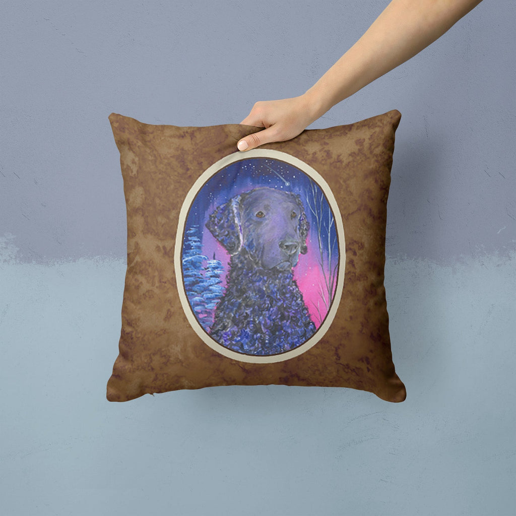 Starry Night Curly Coated Retriever Decorative Throw Pillow 14x14 Indoor Outdoor Accent Cushion, Fabric Cover with Insert for Sofa, Bed, Porch & Living Room