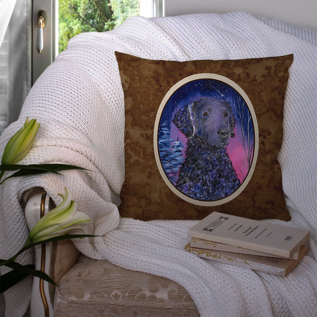 Starry Night Curly Coated Retriever Decorative Throw Pillow 14x14 Indoor Outdoor Accent Cushion, Fabric Cover with Insert for Sofa, Bed, Porch & Living Room