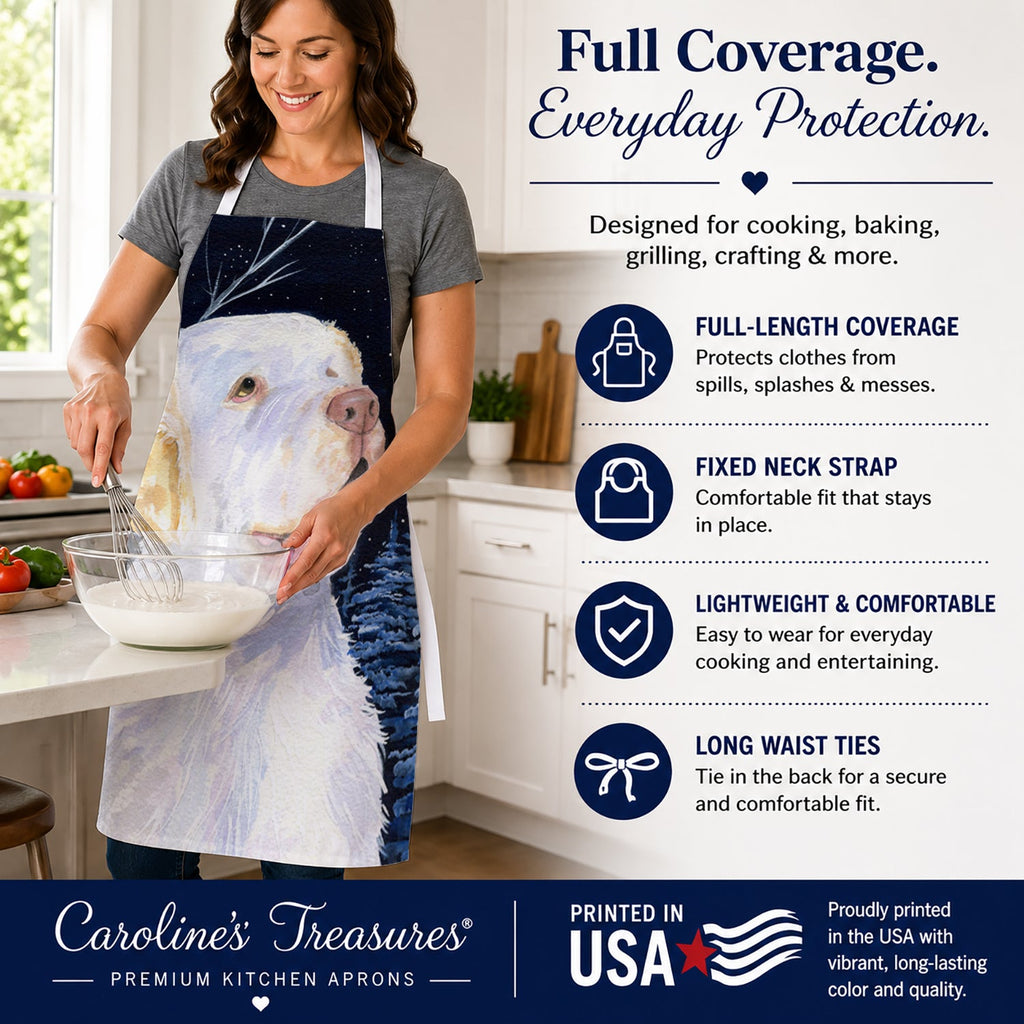 Starry Night Clumber Spaniel Apron Cooking Kitchen Server Baking Crafts Gardening for Adult Women Men, Unisex, Large, Multicolor