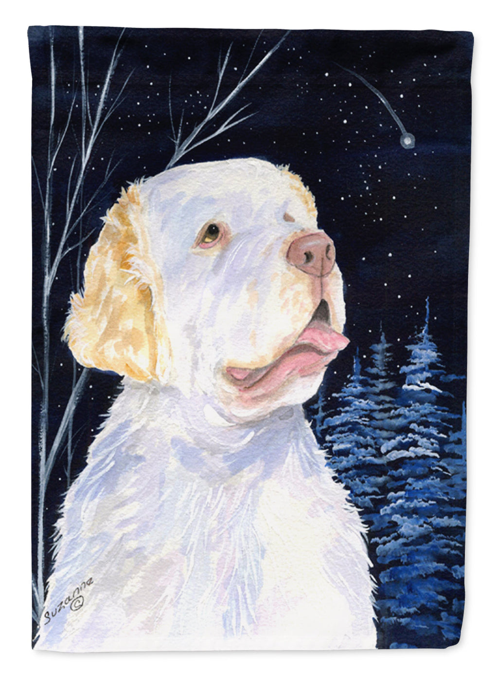 Starry Night Clumber Spaniel House Flag 28x40 Porch Sleeve Pole Decorative Outside Yard Banner Artwork Wall Hanging, Polyester