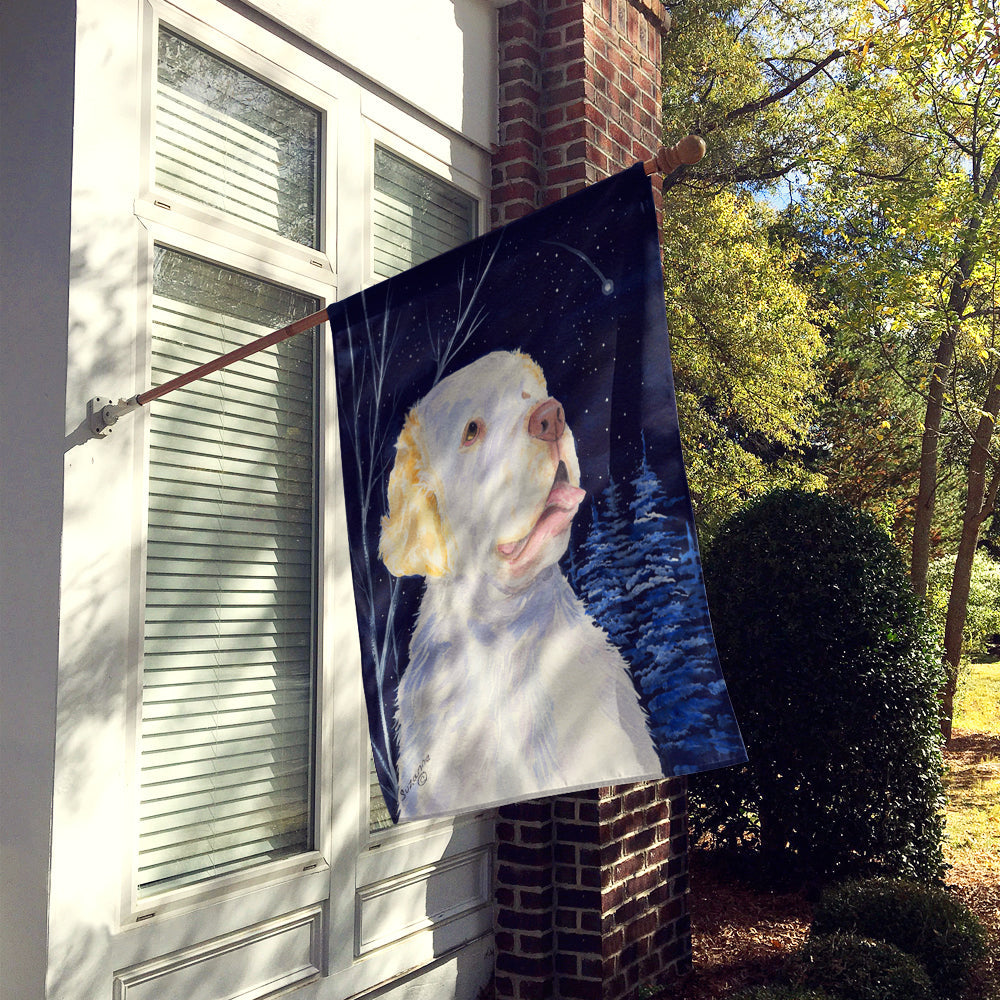 Starry Night Clumber Spaniel House Flag 28x40 Porch Sleeve Pole Decorative Outside Yard Banner Artwork Wall Hanging, Polyester