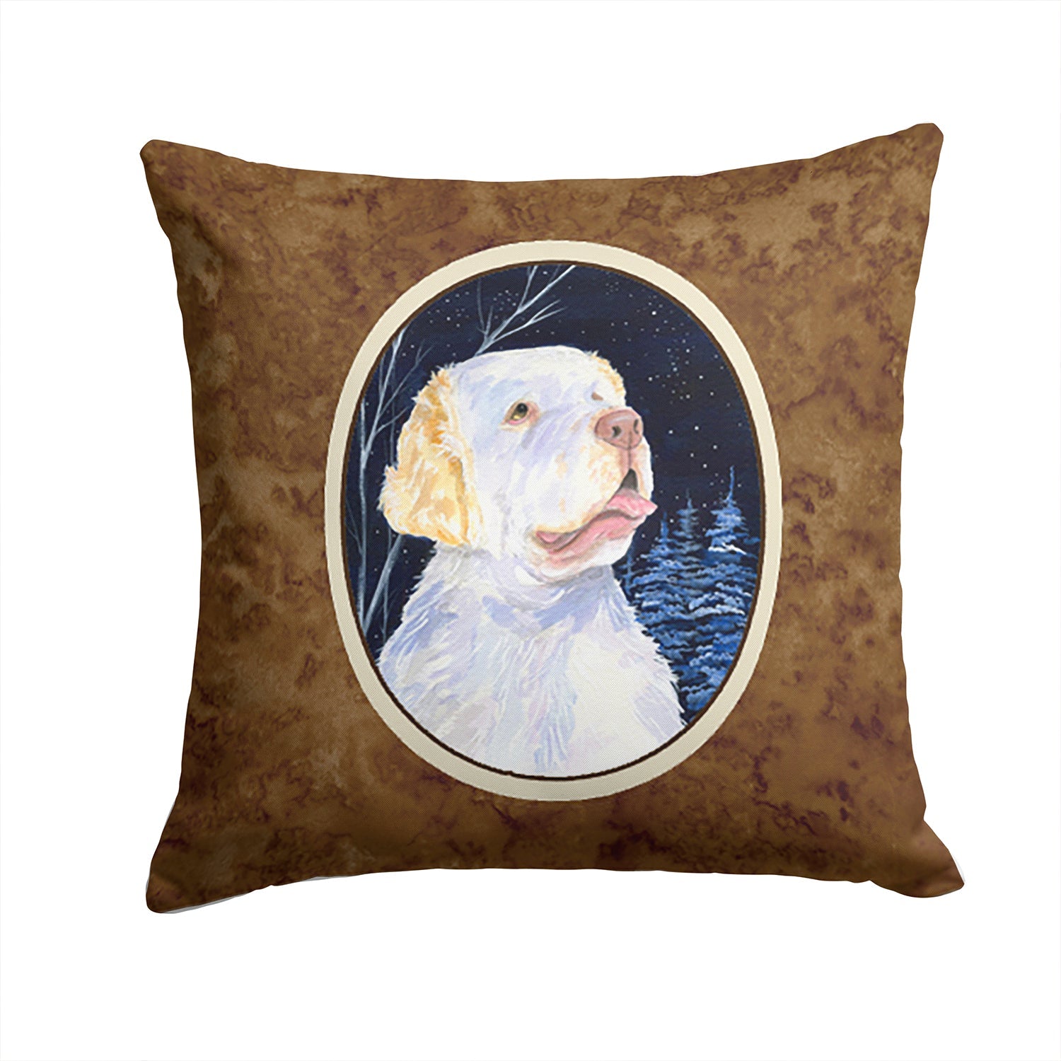 Starry Night Clumber Spaniel Decorative Throw Pillow 14x14 Indoor Outdoor Accent Cushion, Fabric Cover with Insert for Sofa, Bed, Porch & Living Room