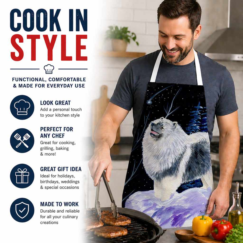 Starry Night Keeshond Apron Cooking Kitchen Server Baking Crafts Gardening for Adult Women Men, Unisex, Large, Multicolor