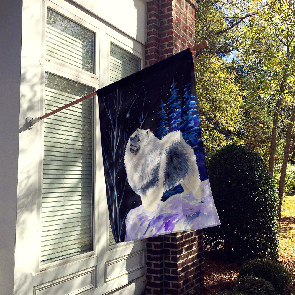 Starry Night Keeshond House Flag 28x40 Porch Sleeve Pole Decorative Outside Yard Banner Artwork Wall Hanging, Polyester