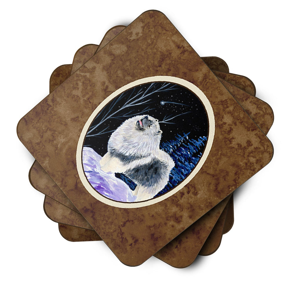Starry Night Keeshond Foam Coasters Set of 4 Cup Coasters for Indoor Outdoor, Tabletop Protection, Anti Slip, Mouse pad Material