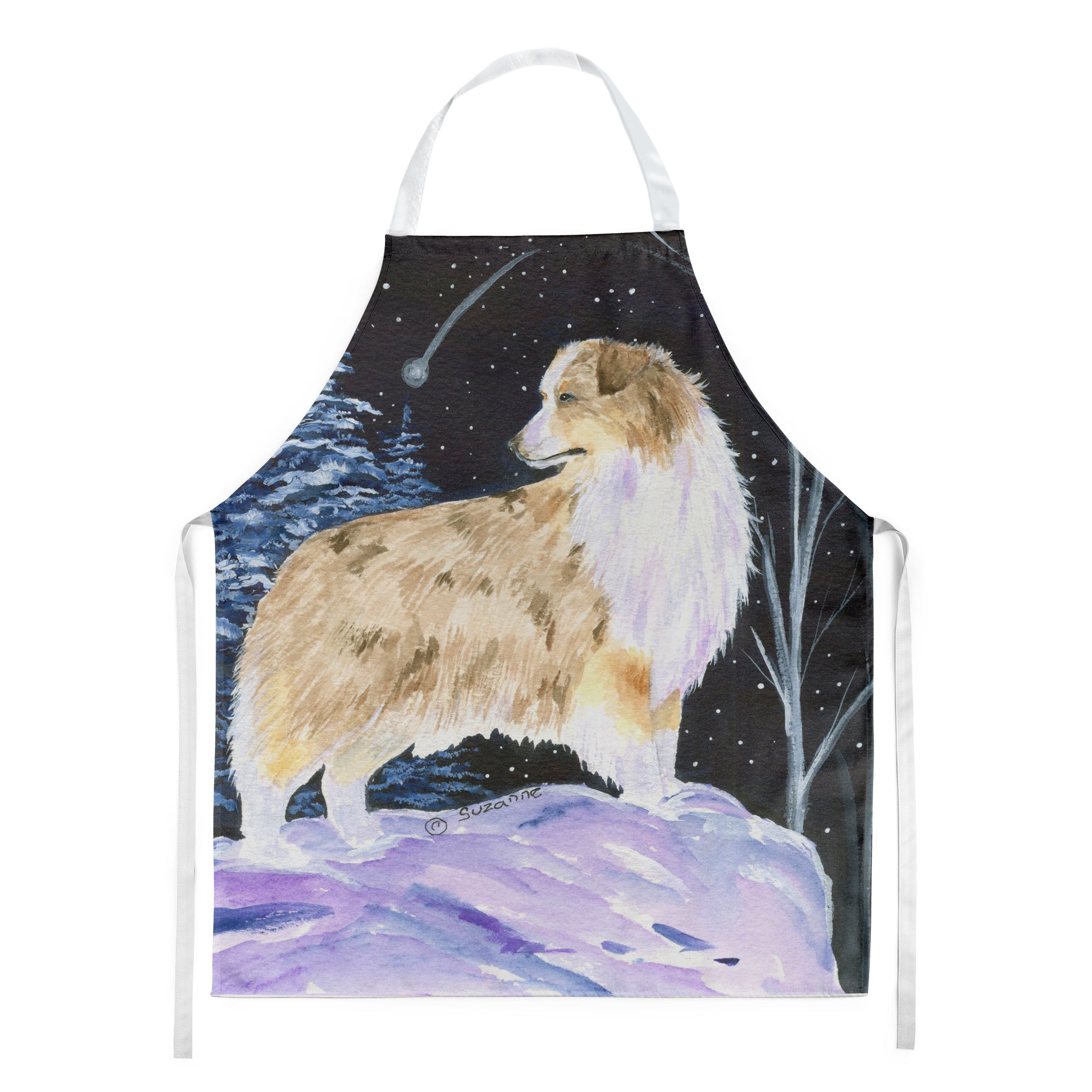 Starry Night Australian Shepherd Apron Cooking Kitchen Server Baking Crafts Gardening for Adult Women Men, Unisex, Large, Multicolor