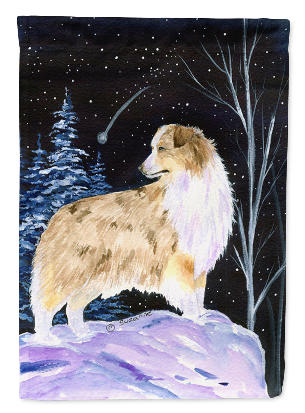 Starry Night Australian Shepherd House Flag 28x40 Porch Sleeve Pole Decorative Outside Yard Banner Artwork Wall Hanging, Polyester