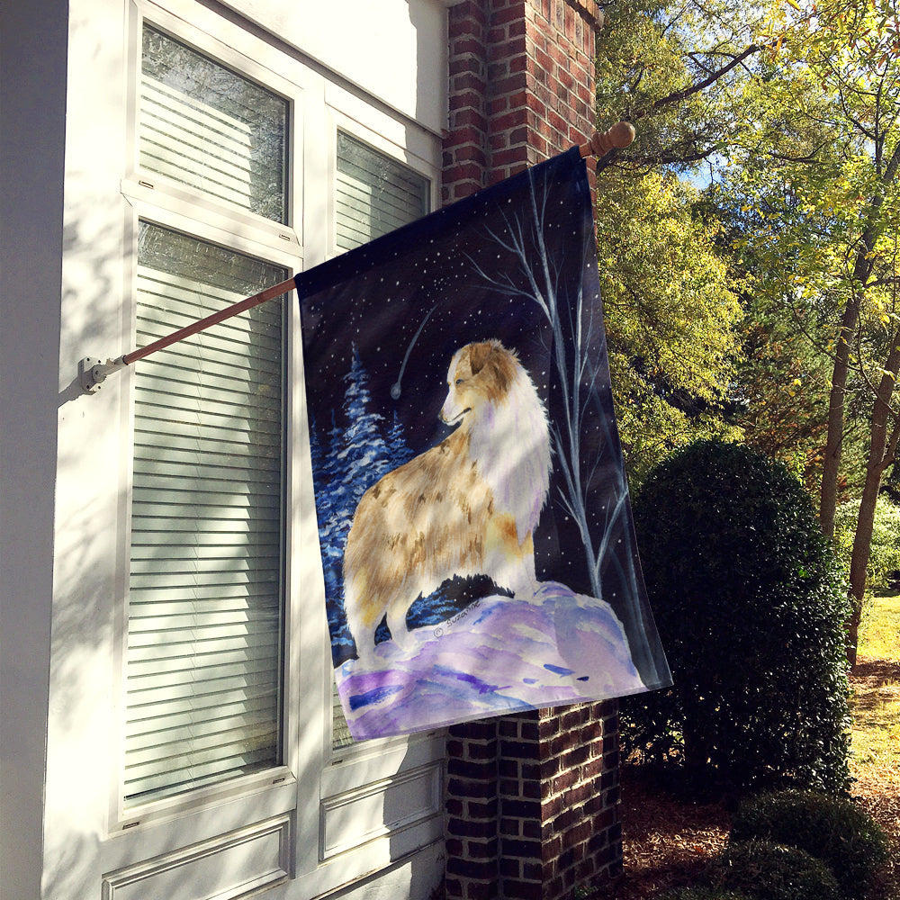 Starry Night Australian Shepherd House Flag 28x40 Porch Sleeve Pole Decorative Outside Yard Banner Artwork Wall Hanging, Polyester