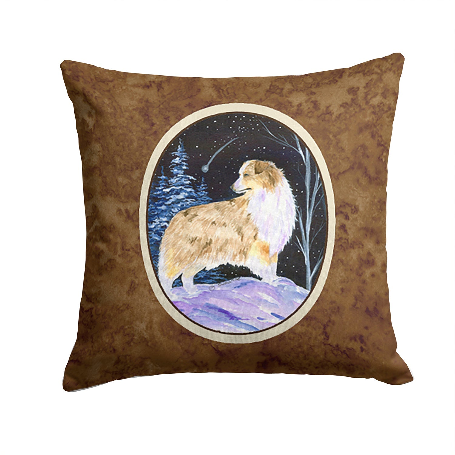 Starry Night Australian Shepherd Decorative Throw Pillow 14x14 Indoor Outdoor Accent Cushion, Fabric Cover with Insert for Sofa, Bed, Porch & Living Room